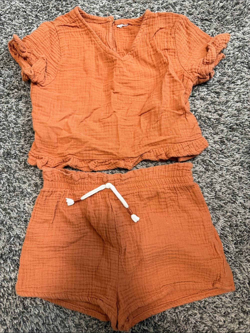 Kids Lightweight Orange Gauze Shorts with Elastic Drawstring Waist